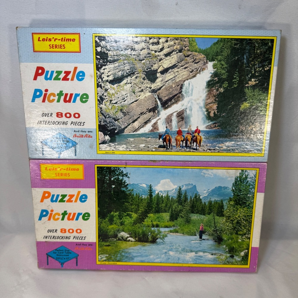 Vintage Built-Rite Leis'r-time Puzzles Over 800 pcs Set of 2 Scenic New/Sealed